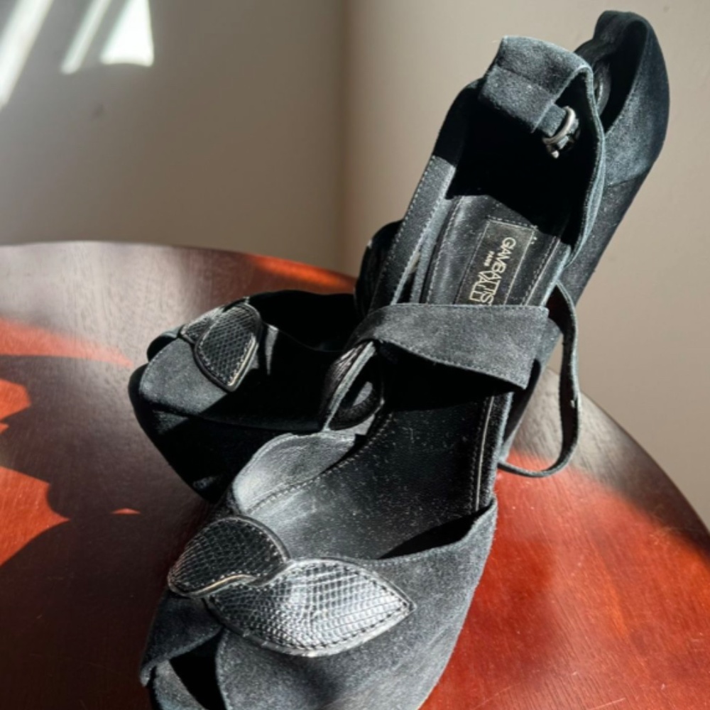 Giambattista Valli Italian Black Suede Sandals Pumps Heels - Size 7.5 - Picture 13 of 16